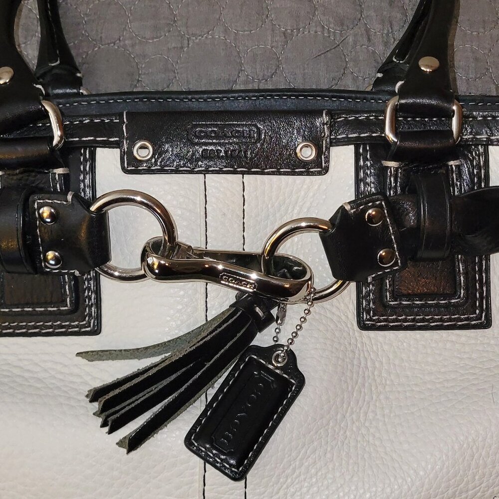 Coach Hampton Pebble Leather - Off White w/Black Trim - Silver Hardware - Picture 2 of 7